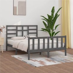 Bed Frame Grey Solid Wood 150x200 Cm 5FT King Size