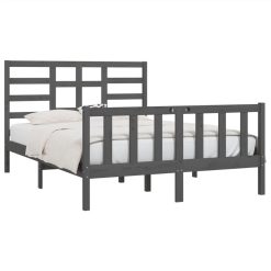 Bed Frame Grey Solid Wood 150x200 Cm 5FT King Size -NEWTRAL Sales Shop Bed Frame Grey Solid Wood 150x200 cm 5FT King Size 512138 2