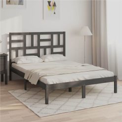 Bed Frame Grey Solid Wood 160x200 Cm