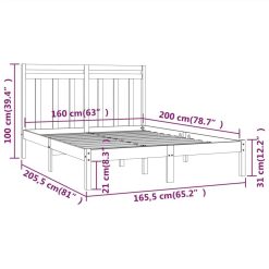 Bed Frame Grey Solid Wood 160x200 Cm 5 Bed Frame Grey Solid Wood 160x200 Cm -NEWTRAL Sales Shop Bed Frame Grey Solid Wood 160x200 cm 512001 5