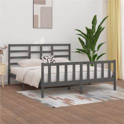 Bed Frame Grey Solid Wood 180x200 Cm 6FT Super King