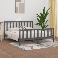 Bed Frame Grey Solid Wood 180x200 Cm 6FT Super King