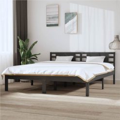 Bed Frame Grey Solid Wood 180x200 Cm 6FT Super King