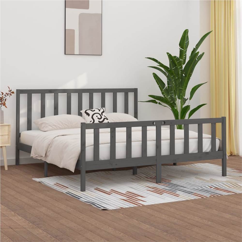 Bed Frame Grey Solid Wood 200x200 cm Bed Frame Grey Solid Wood 200x200 Cm -NEWTRAL Sales Shop Bed Frame Grey Solid Wood 200x200 cm 513222 0