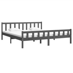 Bed Frame Grey Solid Wood 200x200 Cm -NEWTRAL Sales Shop Bed Frame Grey Solid Wood 200x200 cm 515544 2