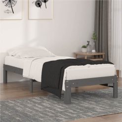 Bed Frame Grey Solid Wood 75x190 Cm 2FT6 Small Single