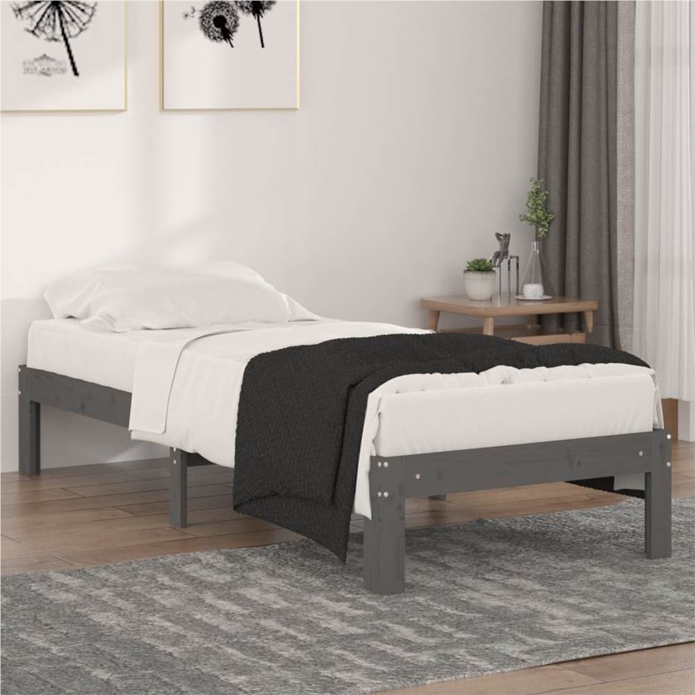 Bed Frame Grey Solid Wood 75x190 cm 2FT6 Small Single Bed Frame Grey Solid Wood 75x190 Cm 2FT6 Small Single -NEWTRAL Sales Shop Bed Frame Grey Solid Wood 75x190 cm 2FT6 Small Single 510631 0