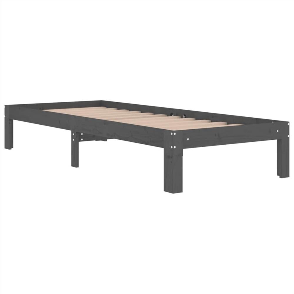 Bed Frame Grey Solid Wood 75x190 cm 2FT6 Small Single Bed Frame Grey Solid Wood 75x190 Cm 2FT6 Small Single -NEWTRAL Sales Shop Bed Frame Grey Solid Wood 75x190 cm 2FT6 Small Single 510631 2