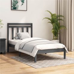 Bed Frame Grey Solid Wood 75x190 Cm 2FT6 Small Single