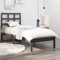 Bed Frame Grey Solid Wood 75x190 Cm 2FT6 Small Single