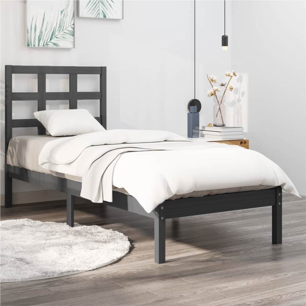 Bed Frame Grey Solid Wood 75x190 cm 2FT6 Small Single Bed Frame Grey Solid Wood 75x190 Cm 2FT6 Small Single -NEWTRAL Sales Shop Bed Frame Grey Solid Wood 75x190 cm 2FT6 Small Single 512167 0