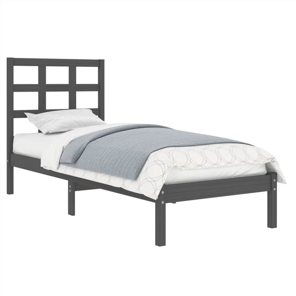 Bed Frame Grey Solid Wood 75x190 cm 2FT6 Small Single Bed Frame Grey Solid Wood 75x190 Cm 2FT6 Small Single -NEWTRAL Sales Shop Bed Frame Grey Solid Wood 75x190 cm 2FT6 Small Single 512167 2