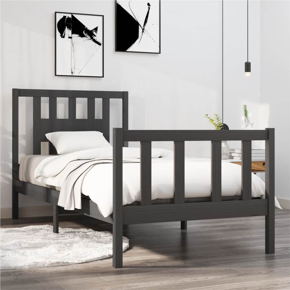 Bed Frame Grey Solid Wood 90x190 cm 3FT Single Bed Frame Grey Solid Wood 90x190 Cm 3FT Single -NEWTRAL Sales Shop Bed Frame Grey Solid Wood 90x190 cm 3FT Single 515067 0