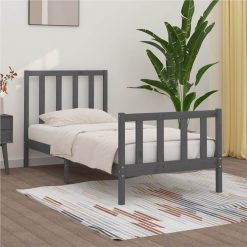 Bed Frame Grey Solid Wood 90x190 Cm 3FT Single