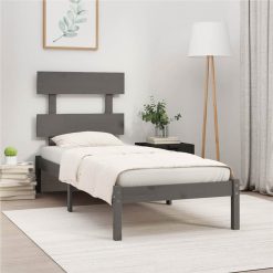 Bed Frame Grey Solid Wood 90x200 Cm