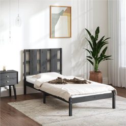 Bed Frame Grey Solid Wood Pine 100x200 Cm