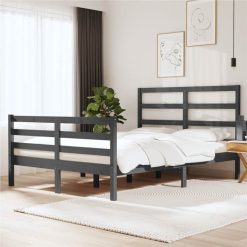 Bed Frame Grey Solid Wood Pine 120x190 Cm 4FT Small Double