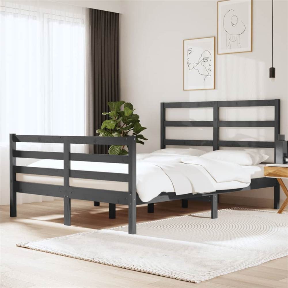 Bed Frame Grey Solid Wood Pine 120x190 cm 4FT Small Double Bed Frame Grey Solid Wood Pine 120x190 Cm 4FT Small Double -NEWTRAL Sales Shop Bed Frame Grey Solid Wood Pine 120x190 cm 4FT Small Double 515144 0
