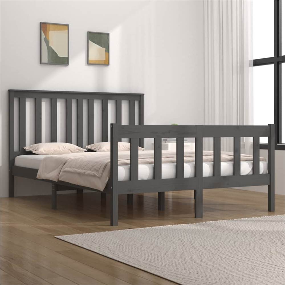 Bed Frame Grey Solid Wood Pine 120x190 cm 4FT Small Double Bed Frame Grey Solid Wood Pine 120x190 Cm 4FT Small Double -NEWTRAL Sales Shop Bed Frame Grey Solid Wood Pine 120x190 cm 4FT Small Double 515166 0