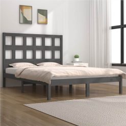Bed Frame Grey Solid Wood Pine 135x190 Cm 4FT6 Double