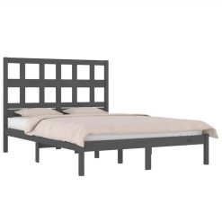 Bed Frame Grey Solid Wood Pine 135x190 Cm 4FT6 Double -NEWTRAL Sales Shop Bed Frame Grey Solid Wood Pine 135x190 cm 4FT6 Double 512161 2