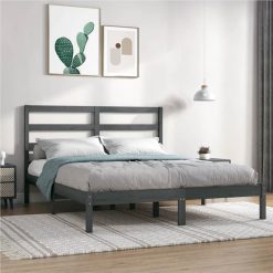 Bed Frame Grey Solid Wood Pine 140x190 Cm