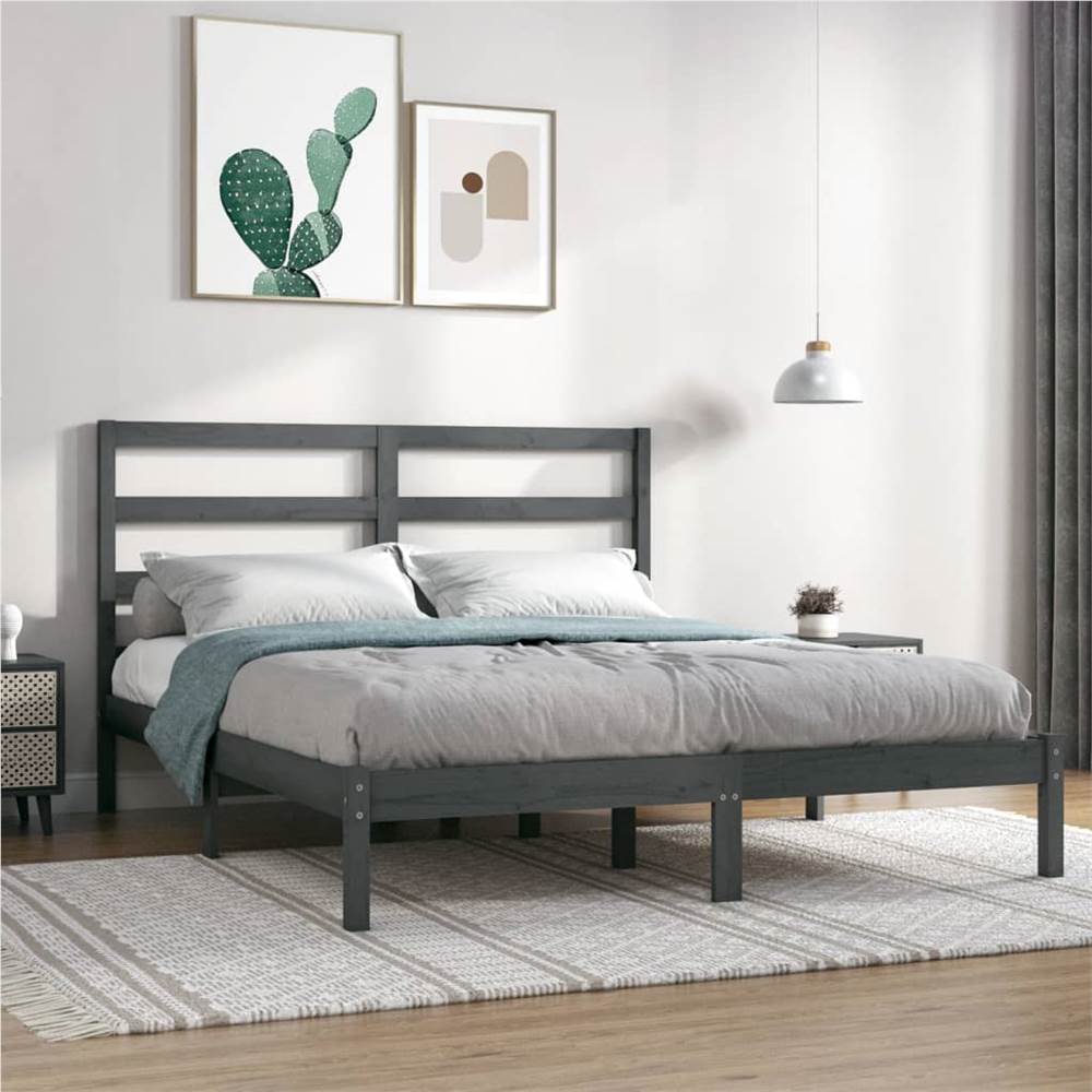 Bed Frame Grey Solid Wood Pine 140x190 cm Bed Frame Grey Solid Wood Pine 140x190 Cm -NEWTRAL Sales Shop Bed Frame Grey Solid Wood Pine 140x190 cm 510193 0