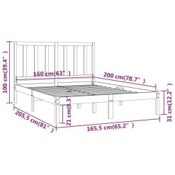 Bed Frame Grey Solid Wood Pine 160x200 Cm -NEWTRAL Sales Shop Bed Frame Grey Solid Wood Pine 160x200 cm 512483 5