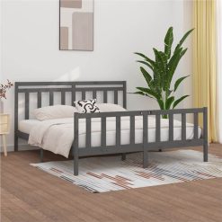 Bed Frame Grey Solid Wood Pine 180x200 Cm 6FT Super King