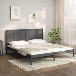 Bed Frame Grey Solid Wood Pine 180x200 Cm 6FT Super King