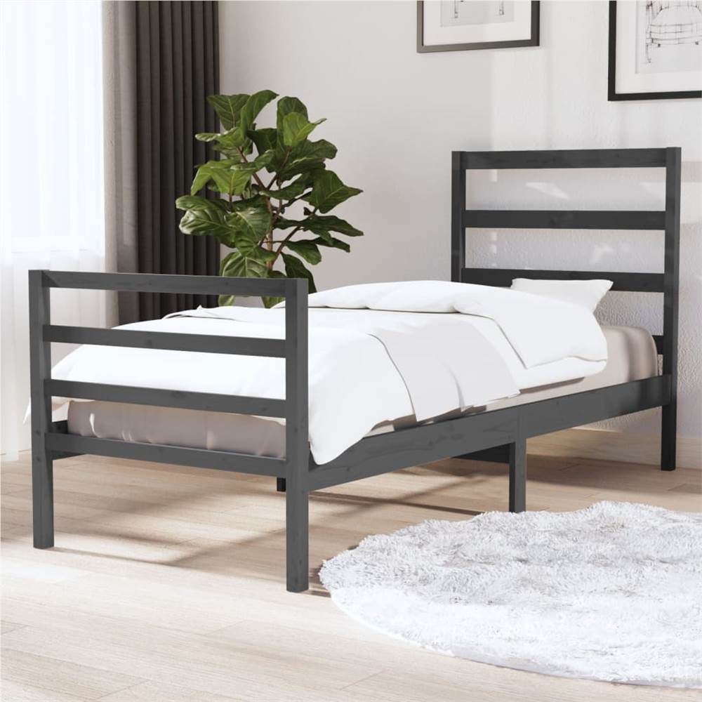 Bed Frame Grey Solid Wood Pine 90x190 cm 3FT Single Bed Frame Grey Solid Wood Pine 90x190 Cm 3FT Single -NEWTRAL Sales Shop Bed Frame Grey Solid Wood Pine 90x190 cm 3FT Single 511339 0
