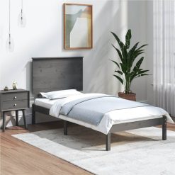Bed Frame Grey Solid Wood Pine 90x200 Cm