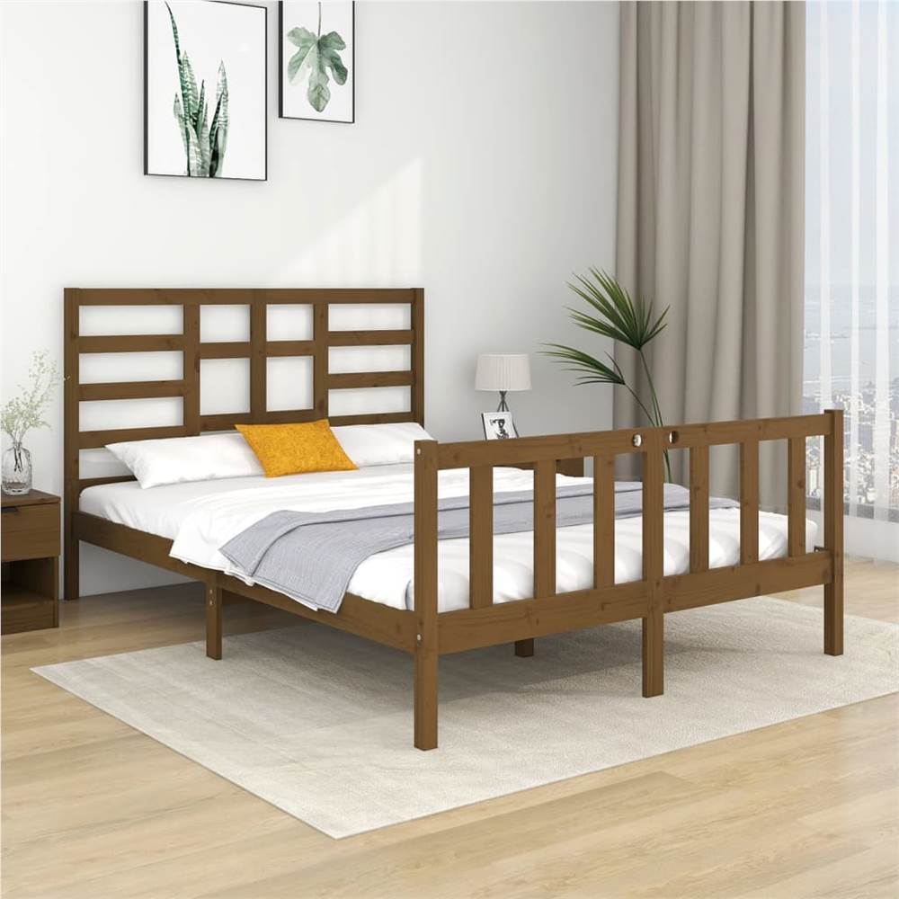 Bed Frame Honey Brown Solid Wood 135x190 cm 4FT6 Double Bed Frame Honey Brown Solid Wood 135x190 Cm 4FT6 Double -NEWTRAL Sales Shop Bed Frame Honey Brown Solid Wood 135x190 cm 4FT6 Double 510857 0