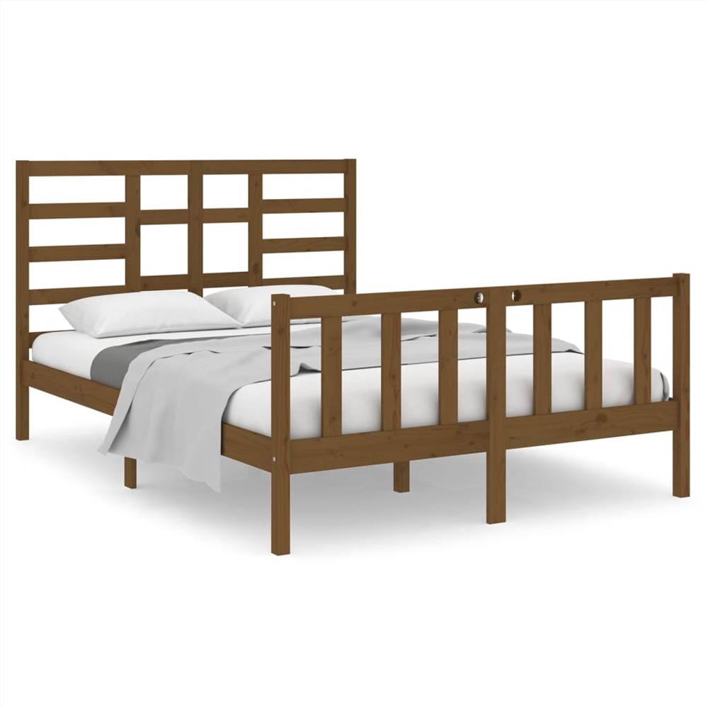 Bed Frame Honey Brown Solid Wood 135x190 cm 4FT6 Double Bed Frame Honey Brown Solid Wood 135x190 Cm 4FT6 Double -NEWTRAL Sales Shop Bed Frame Honey Brown Solid Wood 135x190 cm 4FT6 Double 510857 1