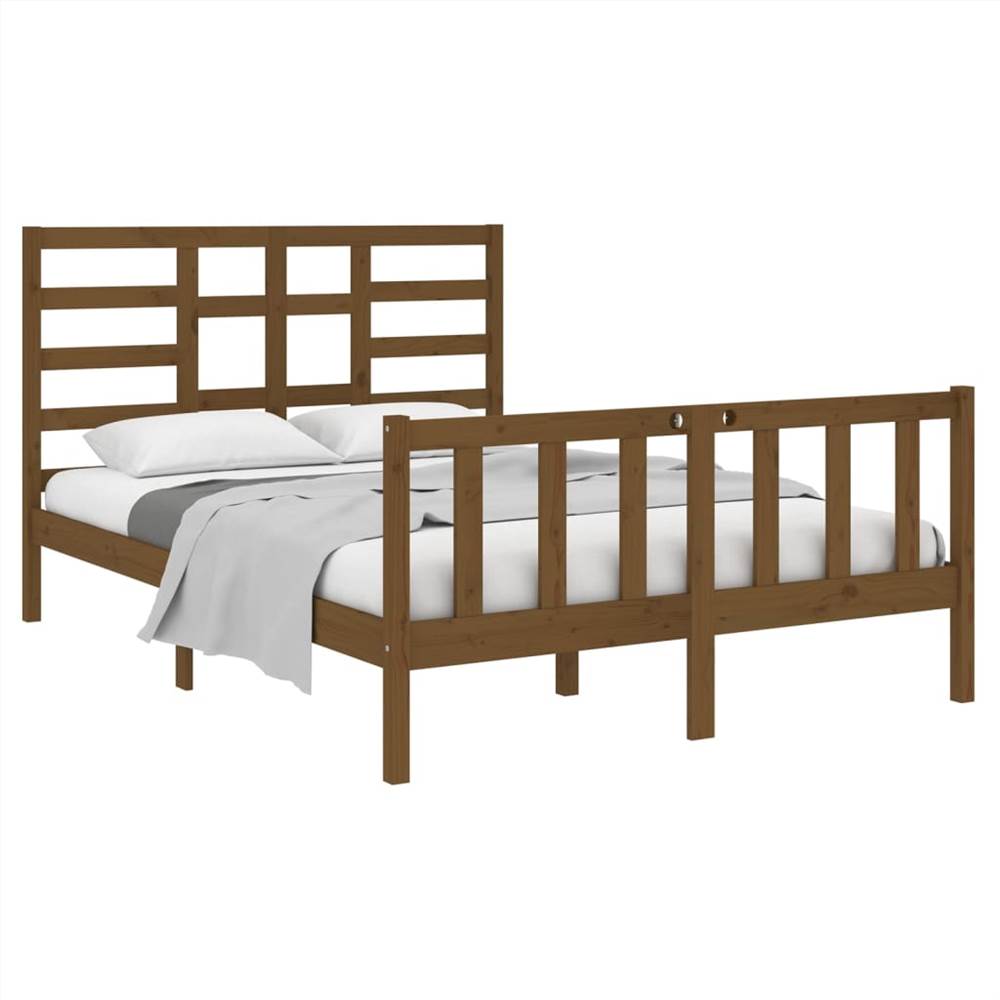 Bed Frame Honey Brown Solid Wood 135x190 cm 4FT6 Double Bed Frame Honey Brown Solid Wood 135x190 Cm 4FT6 Double -NEWTRAL Sales Shop Bed Frame Honey Brown Solid Wood 135x190 cm 4FT6 Double 510857 2