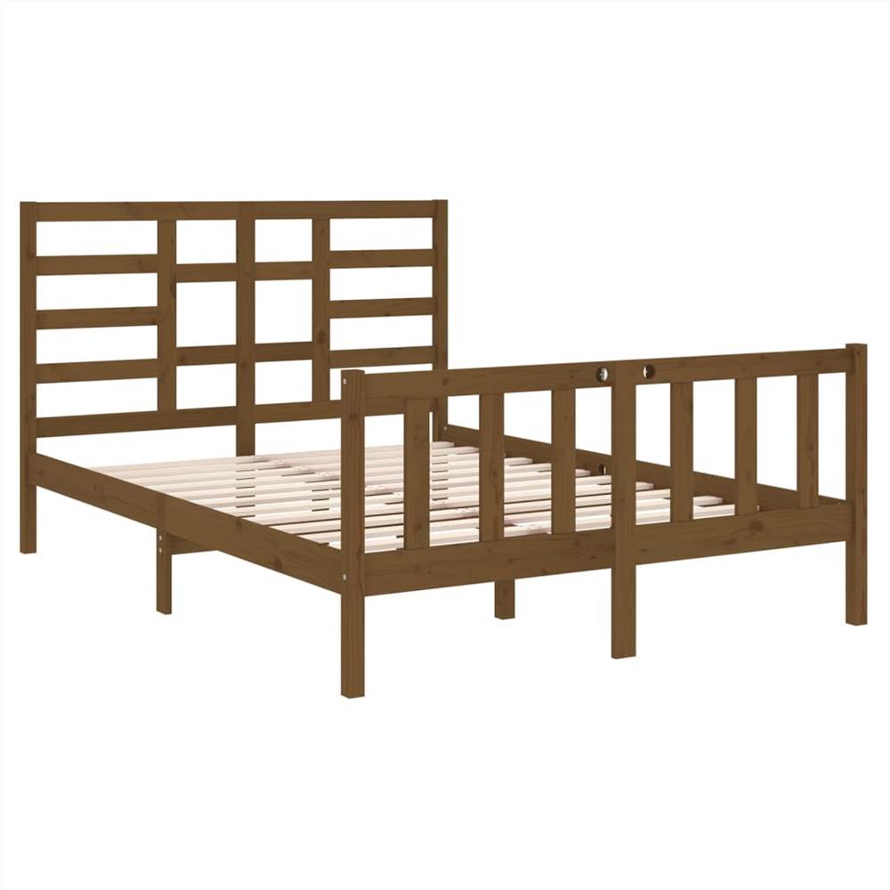 Bed Frame Honey Brown Solid Wood 135x190 cm 4FT6 Double Bed Frame Honey Brown Solid Wood 135x190 Cm 4FT6 Double -NEWTRAL Sales Shop Bed Frame Honey Brown Solid Wood 135x190 cm 4FT6 Double 510857 3