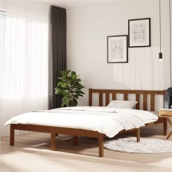Bed Frame Honey Brown Solid Wood 135x190 Cm 4FT6 Double