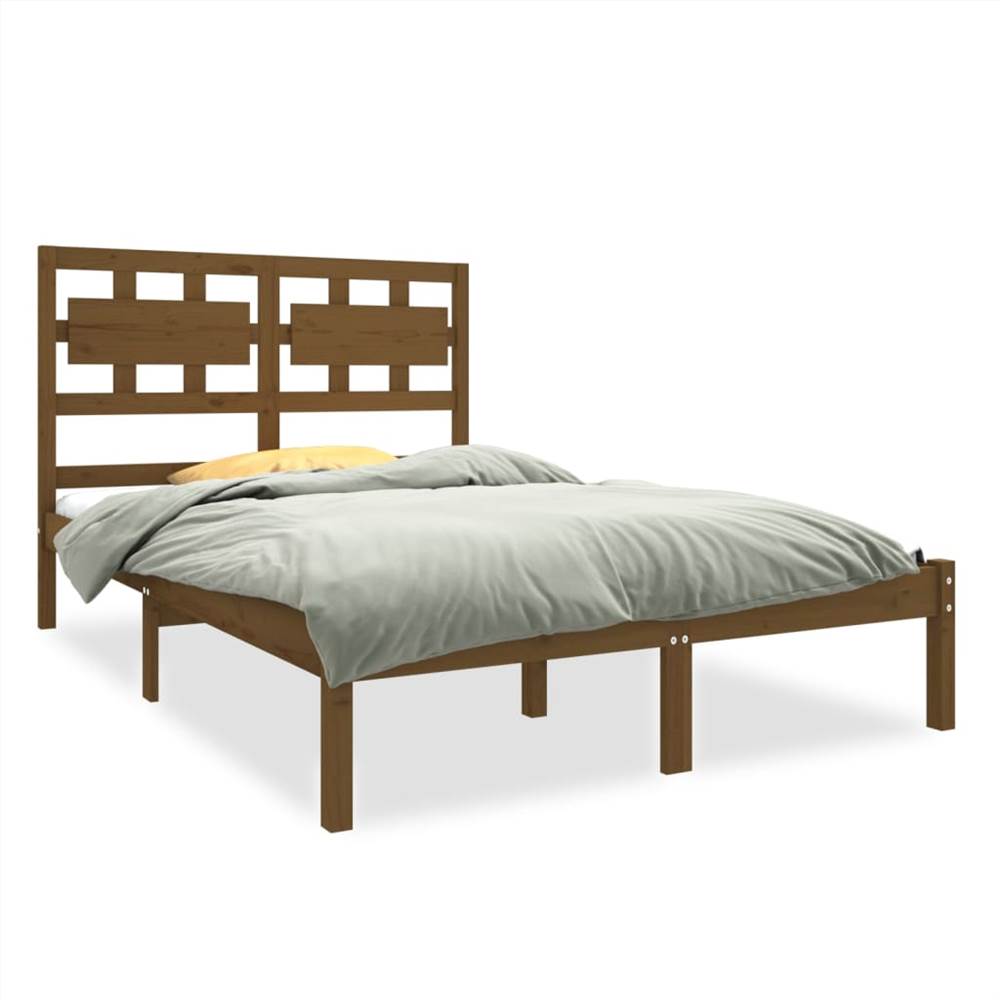 Bed Frame Honey Brown Solid Wood 135x190 cm 4FT6 Double Bed Frame Honey Brown Solid Wood 135x190 Cm 4FT6 Double -NEWTRAL Sales Shop Bed Frame Honey Brown Solid Wood 135x190 cm 4FT6 Double 511648 1