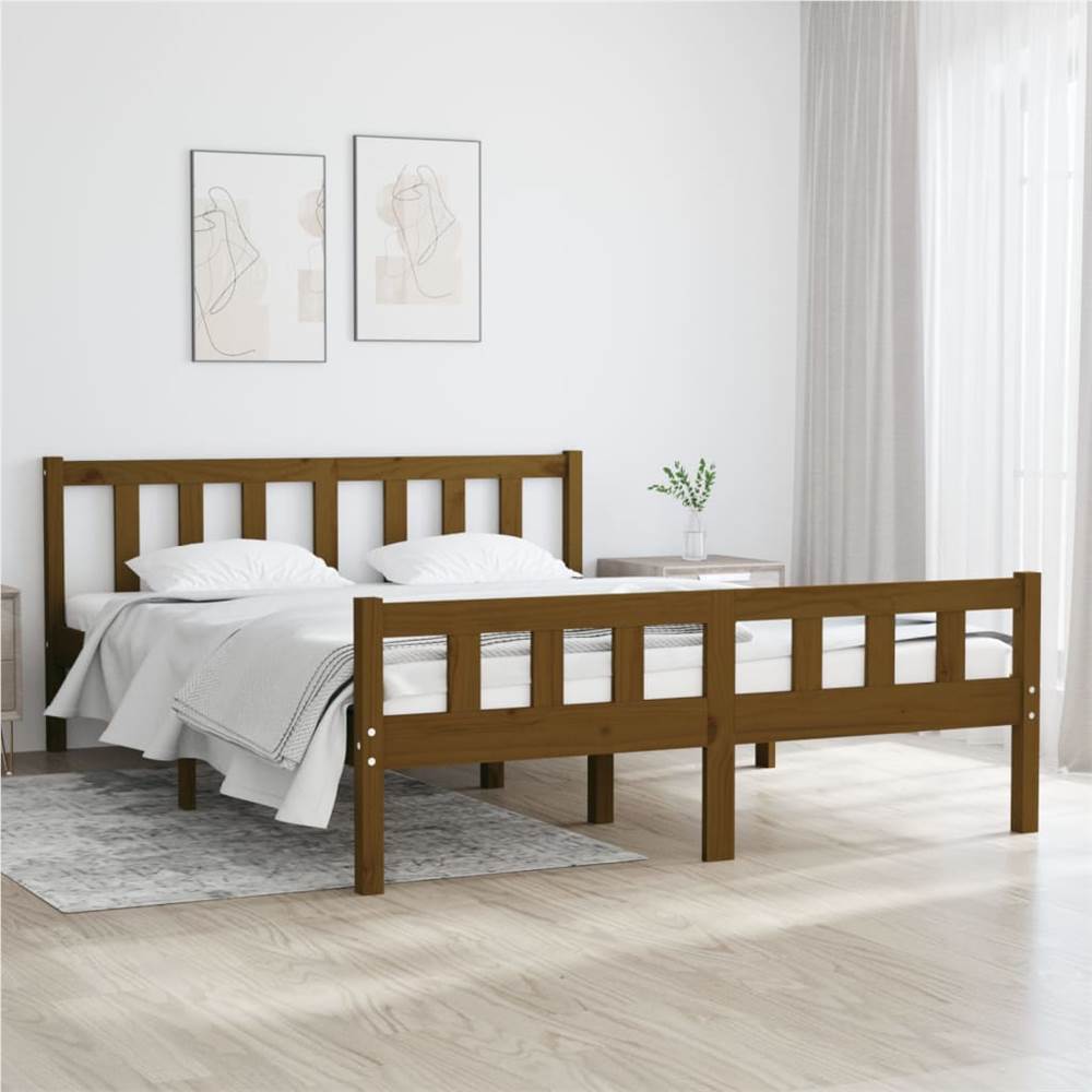Bed Frame Honey Brown Solid Wood 135x190 cm 4FT6 Double Bed Frame Honey Brown Solid Wood 135x190 Cm 4FT6 Double -NEWTRAL Sales Shop Bed Frame Honey Brown Solid Wood 135x190 cm 4FT6 Double 515224 0