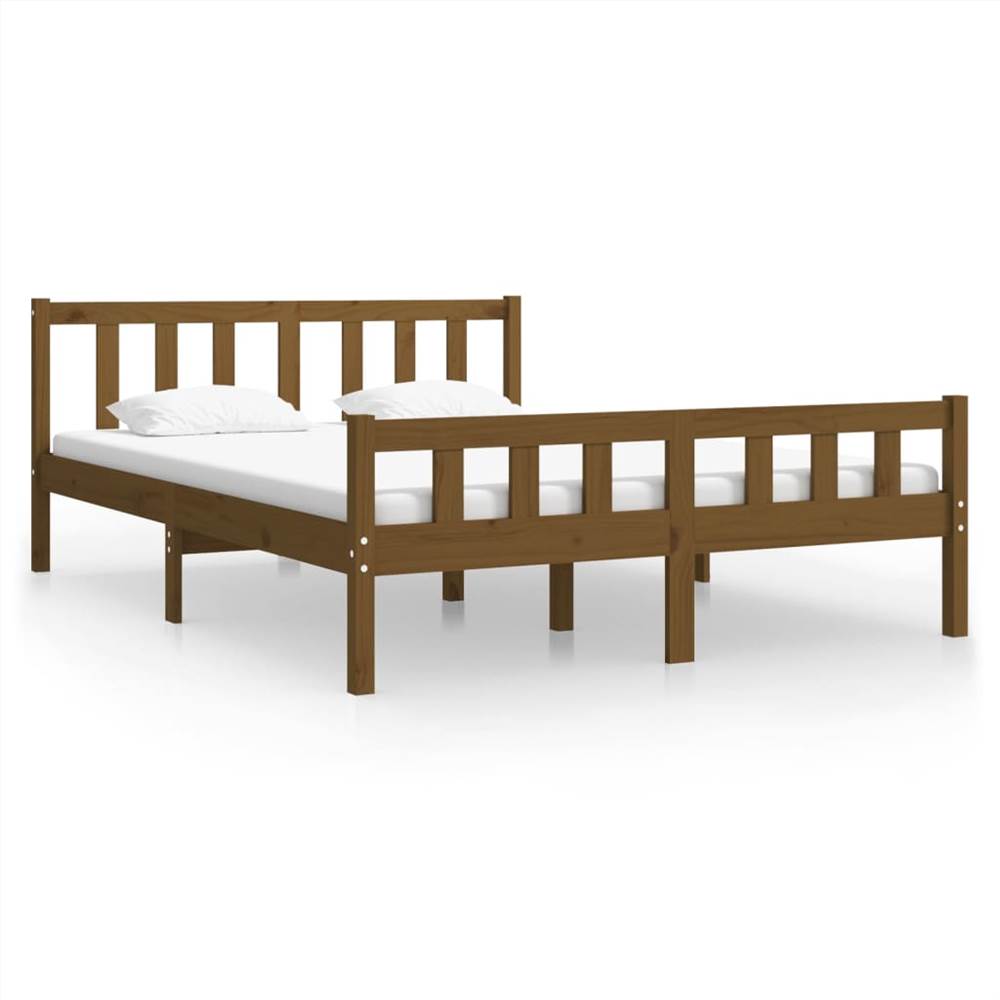 Bed Frame Honey Brown Solid Wood 135x190 cm 4FT6 Double Bed Frame Honey Brown Solid Wood 135x190 Cm 4FT6 Double -NEWTRAL Sales Shop Bed Frame Honey Brown Solid Wood 135x190 cm 4FT6 Double 515224 1