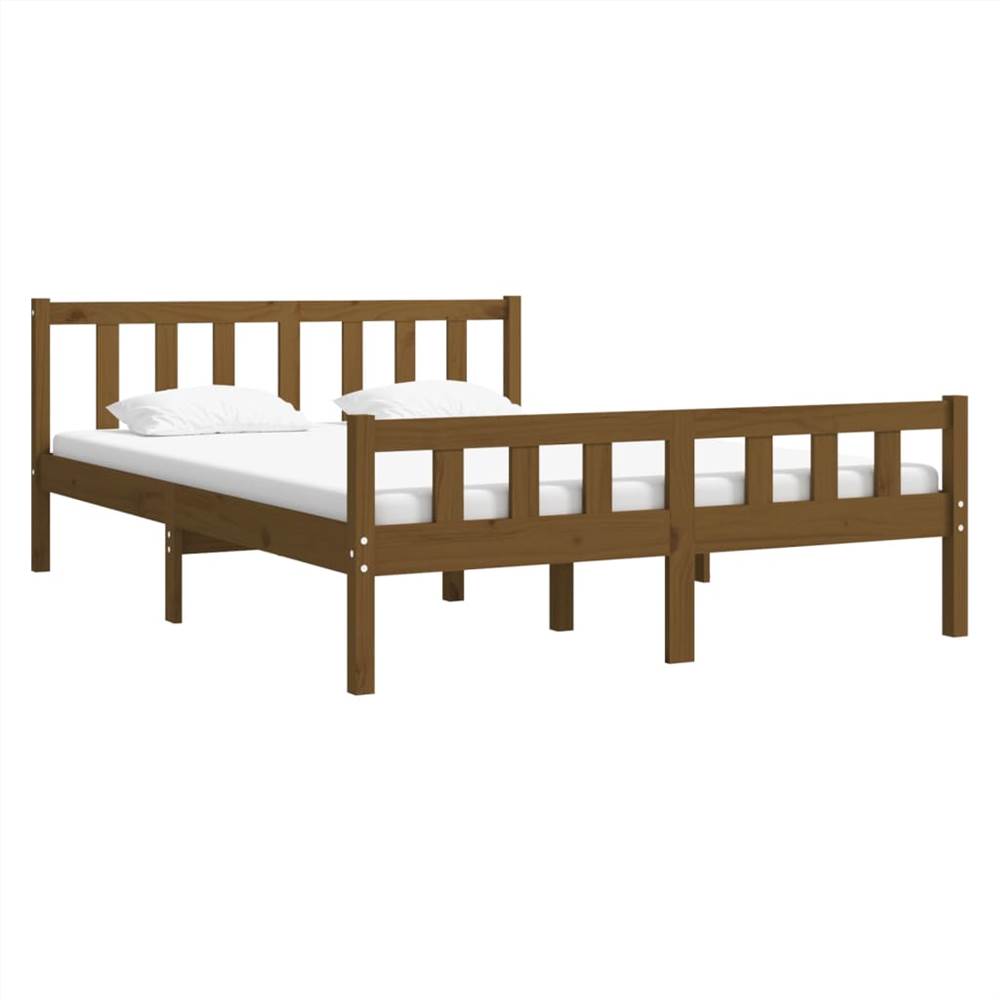 Bed Frame Honey Brown Solid Wood 135x190 cm 4FT6 Double Bed Frame Honey Brown Solid Wood 135x190 Cm 4FT6 Double -NEWTRAL Sales Shop Bed Frame Honey Brown Solid Wood 135x190 cm 4FT6 Double 515224 2