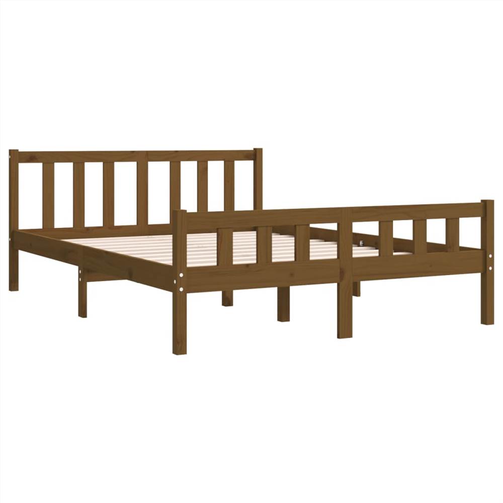 Bed Frame Honey Brown Solid Wood 135x190 cm 4FT6 Double Bed Frame Honey Brown Solid Wood 135x190 Cm 4FT6 Double -NEWTRAL Sales Shop Bed Frame Honey Brown Solid Wood 135x190 cm 4FT6 Double 515224 3