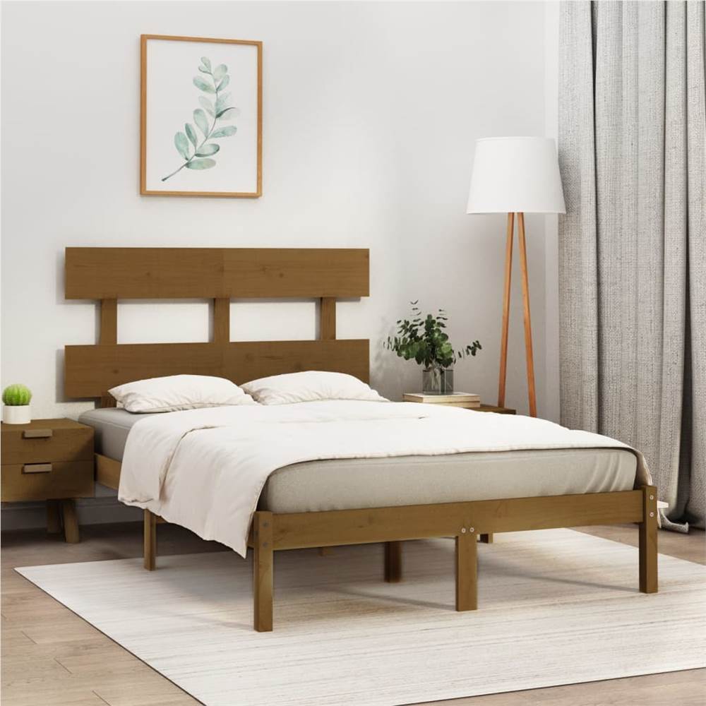 Bed Frame Honey Brown Solid Wood 135x190 cm 4FT6 Double Bed Frame Honey Brown Solid Wood 135x190 Cm 4FT6 Double -NEWTRAL Sales Shop Bed Frame Honey Brown Solid Wood 135x190 cm 4FT6 Double 515341 0