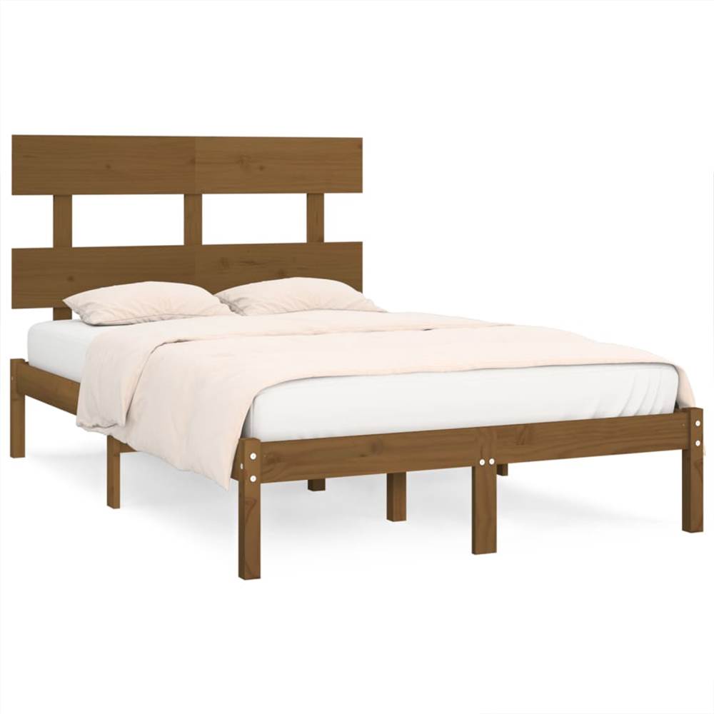 Bed Frame Honey Brown Solid Wood 135x190 cm 4FT6 Double Bed Frame Honey Brown Solid Wood 135x190 Cm 4FT6 Double -NEWTRAL Sales Shop Bed Frame Honey Brown Solid Wood 135x190 cm 4FT6 Double 515341 1