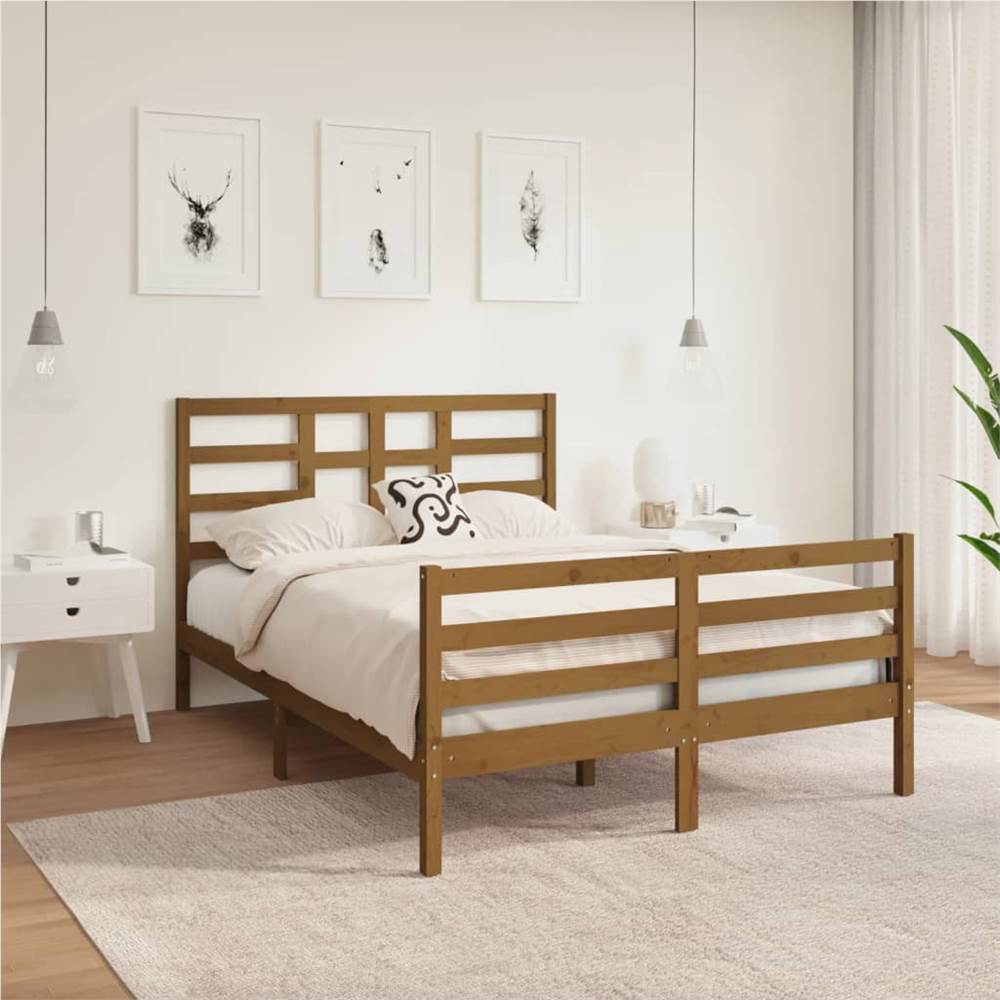 Bed Frame Honey Brown Solid Wood 135x190 cm 4FT6 Double Bed Frame Honey Brown Solid Wood 135x190 Cm 4FT6 Double -NEWTRAL Sales Shop Bed Frame Honey Brown Solid Wood 135x190 cm 4FT6 Double 515884 0