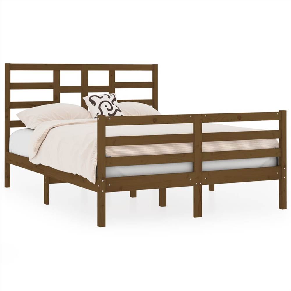 Bed Frame Honey Brown Solid Wood 135x190 cm 4FT6 Double Bed Frame Honey Brown Solid Wood 135x190 Cm 4FT6 Double -NEWTRAL Sales Shop Bed Frame Honey Brown Solid Wood 135x190 cm 4FT6 Double 515884 1