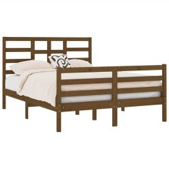 Bed Frame Honey Brown Solid Wood 135x190 Cm 4FT6 Double 2 Bed Frame Honey Brown Solid Wood 135x190 Cm 4FT6 Double -NEWTRAL Sales Shop Bed Frame Honey Brown Solid Wood 135x190 cm 4FT6 Double 515884 2