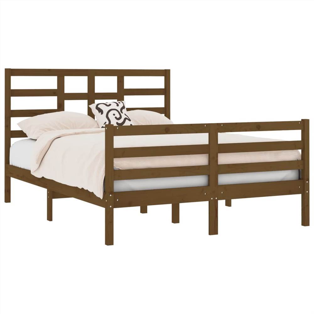 Bed Frame Honey Brown Solid Wood 135x190 cm 4FT6 Double Bed Frame Honey Brown Solid Wood 135x190 Cm 4FT6 Double -NEWTRAL Sales Shop Bed Frame Honey Brown Solid Wood 135x190 cm 4FT6 Double 515884 2