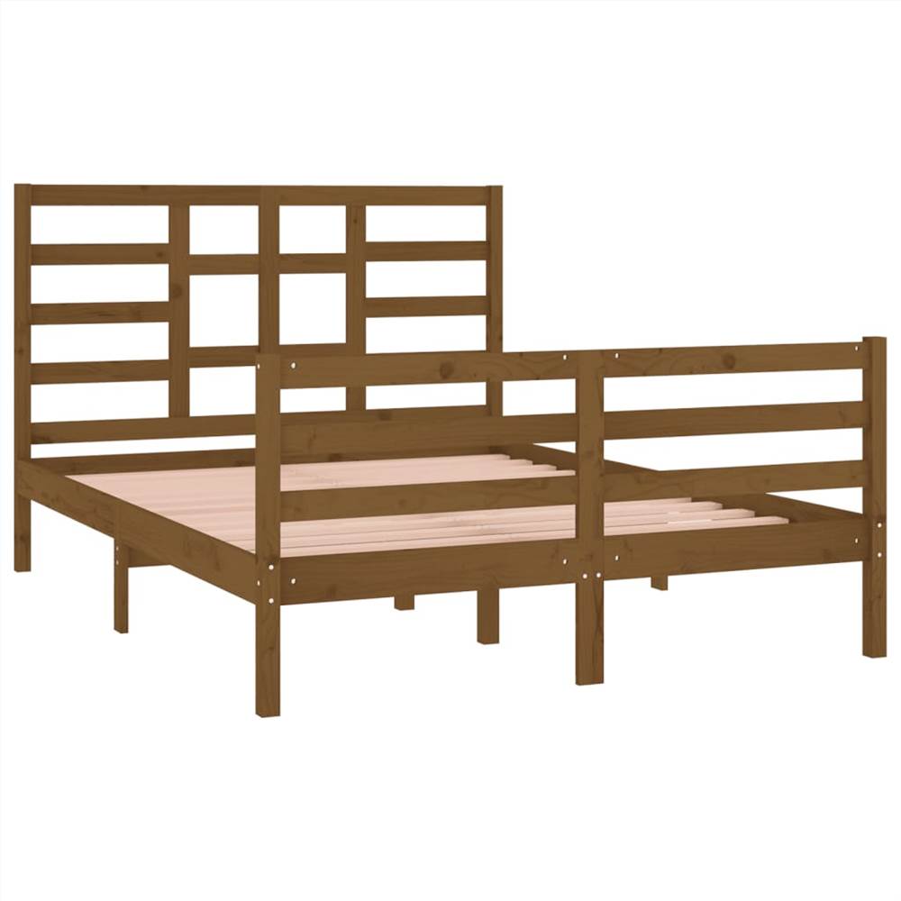 Bed Frame Honey Brown Solid Wood 135x190 cm 4FT6 Double Bed Frame Honey Brown Solid Wood 135x190 Cm 4FT6 Double -NEWTRAL Sales Shop Bed Frame Honey Brown Solid Wood 135x190 cm 4FT6 Double 515884 3