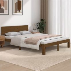 Bed Frame Honey Brown Solid Wood 140x200 Cm 4FT6 Double